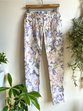 🌸💜 Floral Print Skinny Jeans Lavender Pink & Off White Pastel Cottagecore Preppy